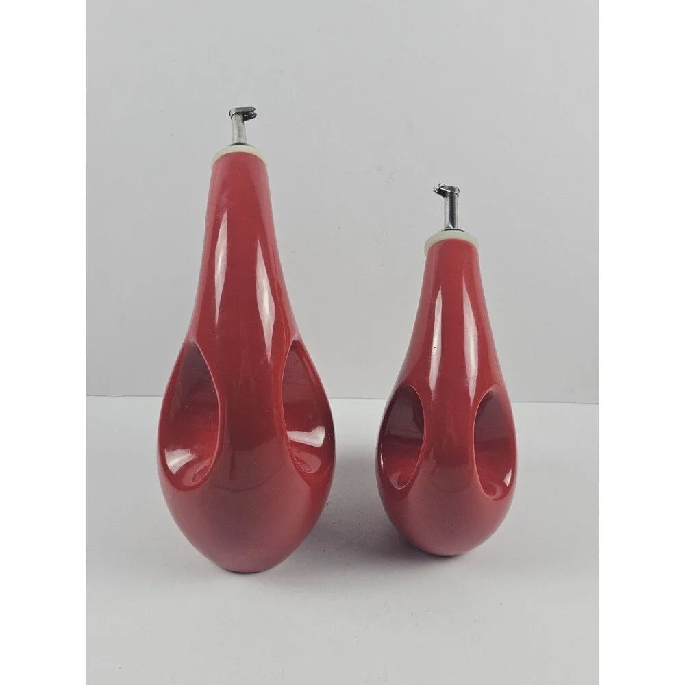Rachael Ray Red EVOO Oil & Vinegar Dispenser Set Ceramic Cruet Pair